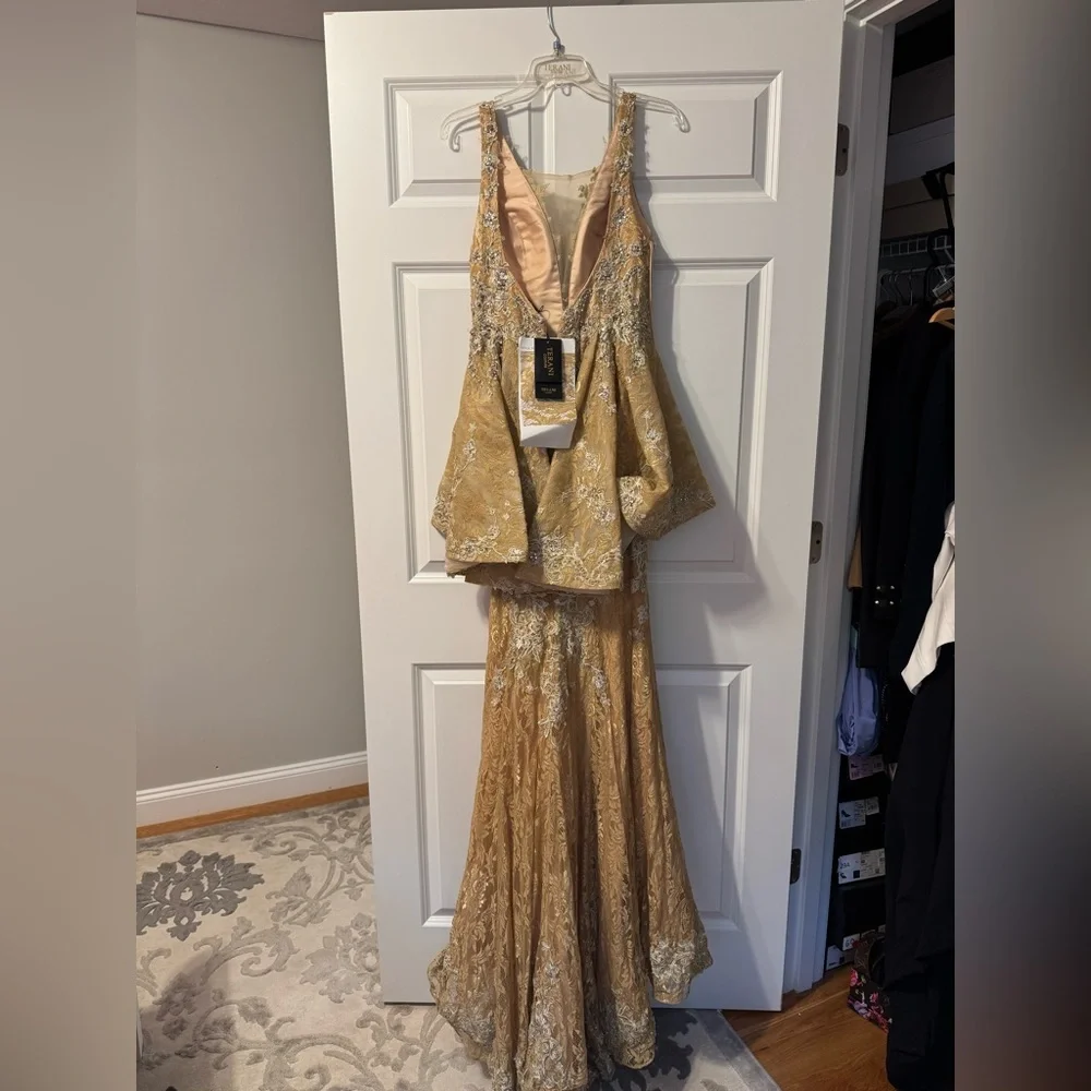Terani Couture Gold High-Low Ruffled Gown - Picture 5 of 7